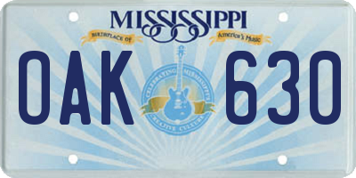 MS license plate OAK630
