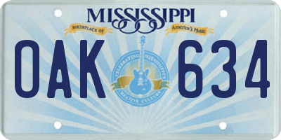 MS license plate OAK634