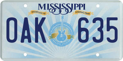 MS license plate OAK635