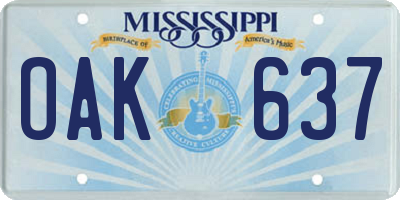 MS license plate OAK637