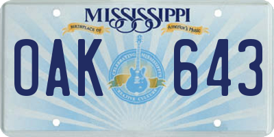 MS license plate OAK643