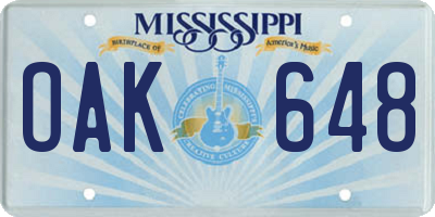 MS license plate OAK648