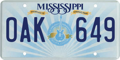 MS license plate OAK649