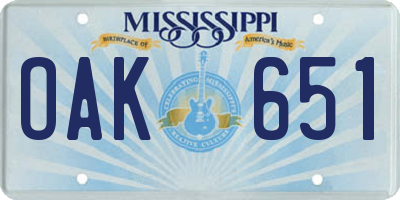 MS license plate OAK651