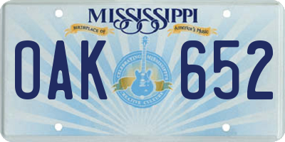 MS license plate OAK652