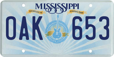 MS license plate OAK653