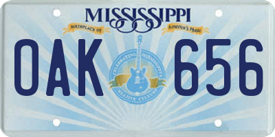 MS license plate OAK656