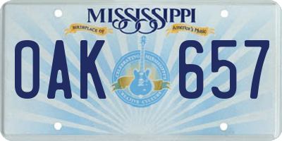 MS license plate OAK657
