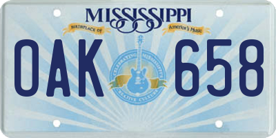 MS license plate OAK658