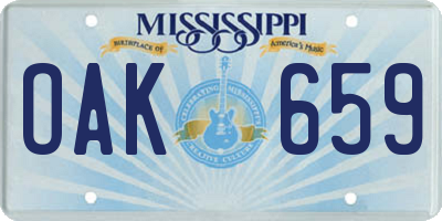 MS license plate OAK659