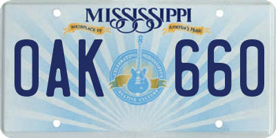 MS license plate OAK660