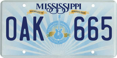 MS license plate OAK665
