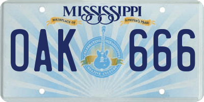 MS license plate OAK666