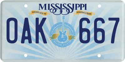 MS license plate OAK667
