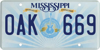 MS license plate OAK669