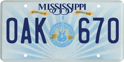 MS license plate OAK670