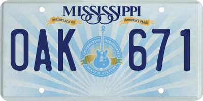 MS license plate OAK671