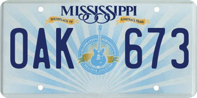 MS license plate OAK673