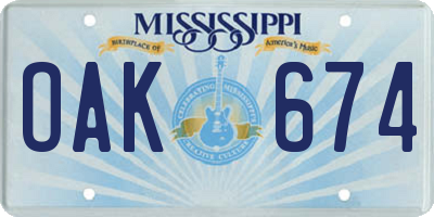 MS license plate OAK674