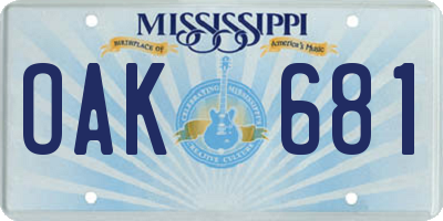 MS license plate OAK681