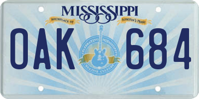 MS license plate OAK684