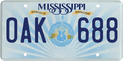 MS license plate OAK688