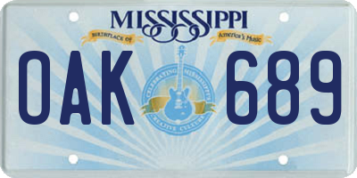MS license plate OAK689