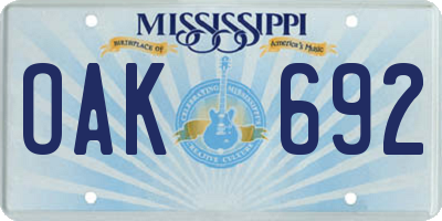 MS license plate OAK692