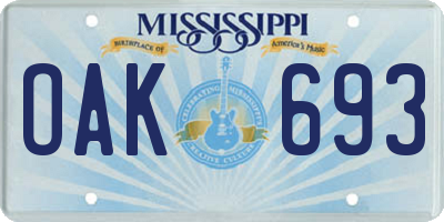 MS license plate OAK693