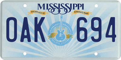 MS license plate OAK694