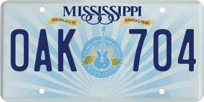 MS license plate OAK704