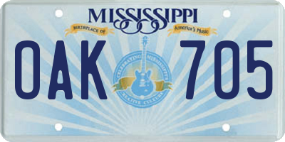 MS license plate OAK705