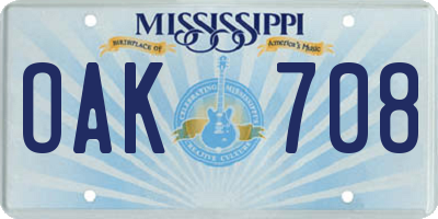 MS license plate OAK708