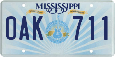 MS license plate OAK711