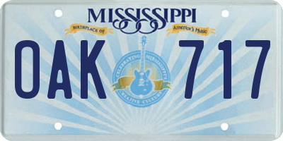 MS license plate OAK717