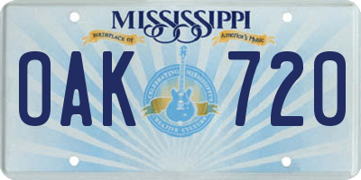 MS license plate OAK720