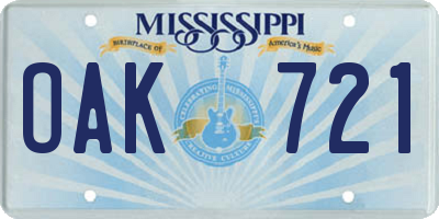 MS license plate OAK721
