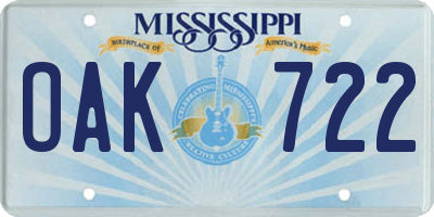MS license plate OAK722