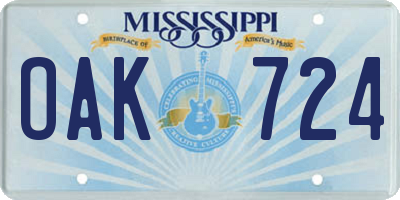 MS license plate OAK724