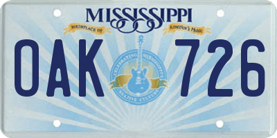MS license plate OAK726