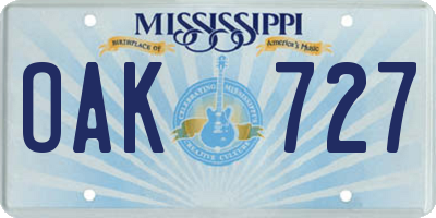 MS license plate OAK727
