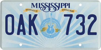 MS license plate OAK732