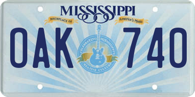 MS license plate OAK740