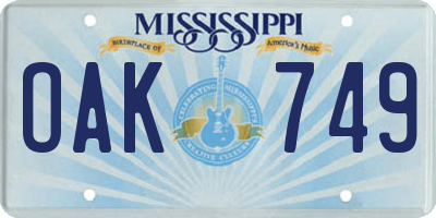 MS license plate OAK749