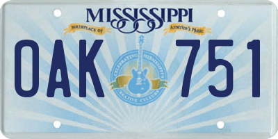 MS license plate OAK751