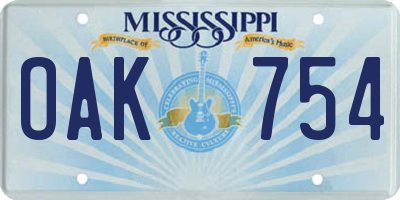 MS license plate OAK754