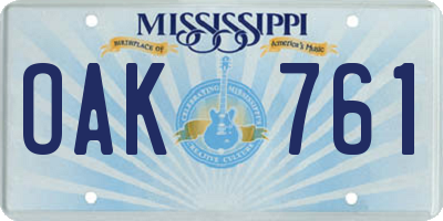 MS license plate OAK761