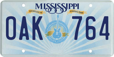 MS license plate OAK764