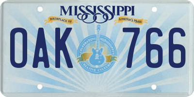 MS license plate OAK766