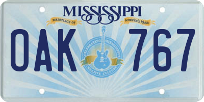 MS license plate OAK767